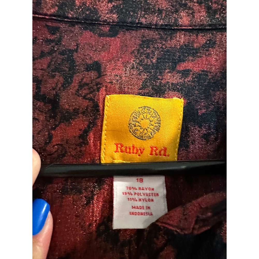 Ruby Rd Womens Red Black Metallic Paisley Button Front Jacket Size 18 - Picture 3 of 4